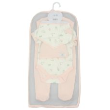 J13908: Baby Pink Ditsy Floral Waffle Fabric 5 Piece Net Bag Gift Set (0-9 Months)